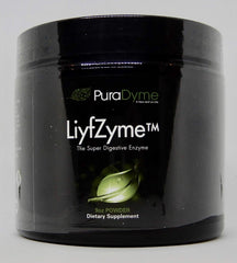 Puradyme LIYFZYME label close-up showing natural ingredients and enzyme blend
