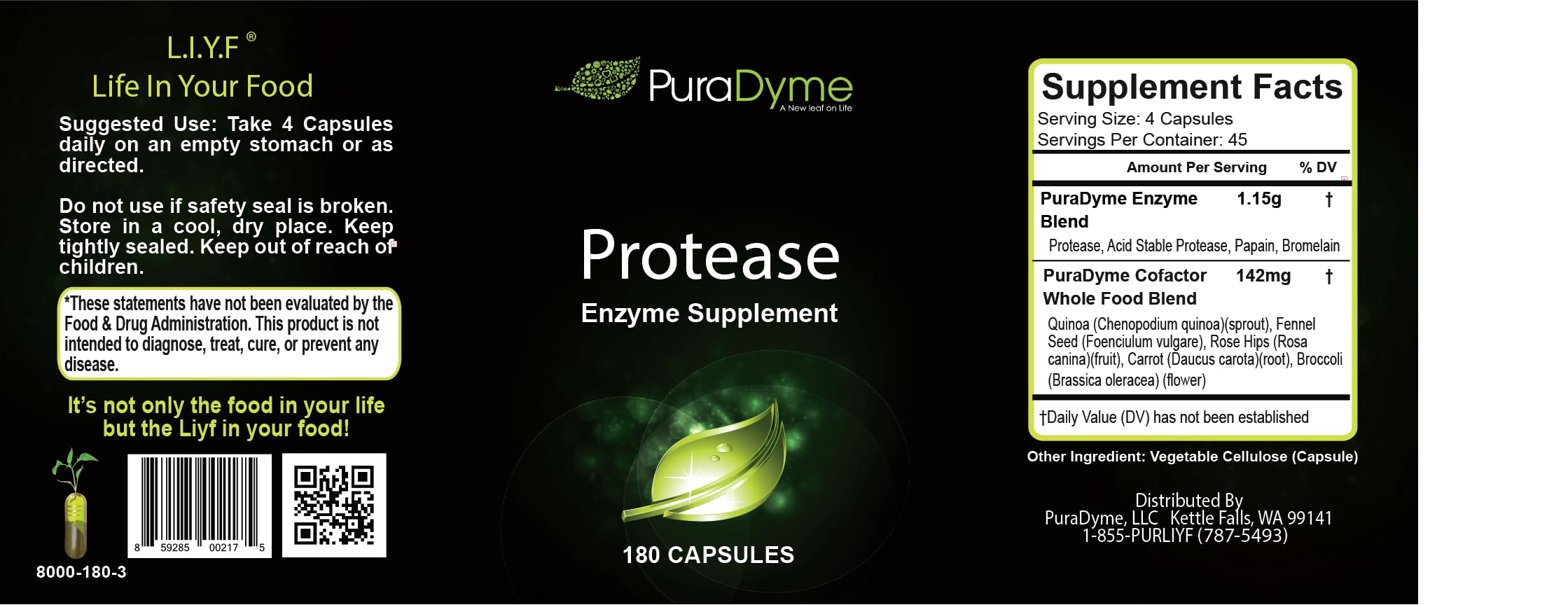 Puradyme Protease capsules close-up highlighting label for protein digestion support.