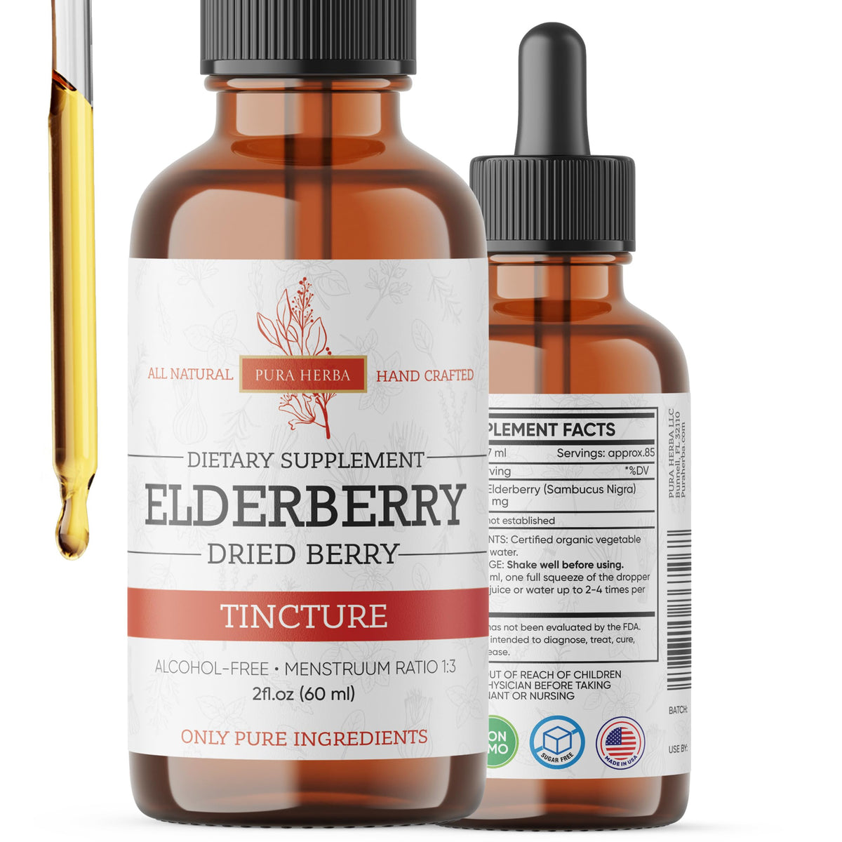 Pura Herba Elderberry Tincture bottle for daily immune support.