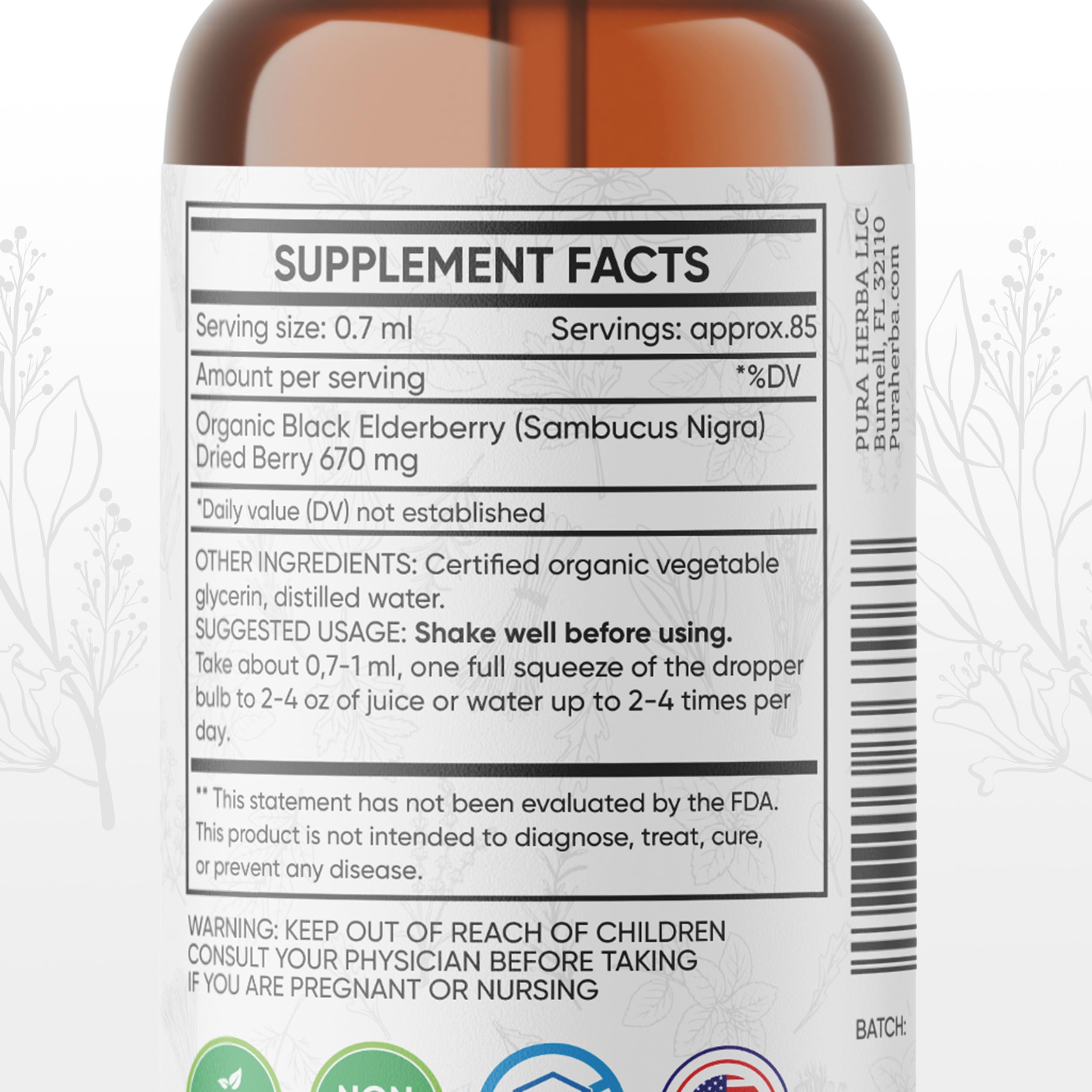 Pura Herba Elderberry Tincture dropper enables easy precise dosing.