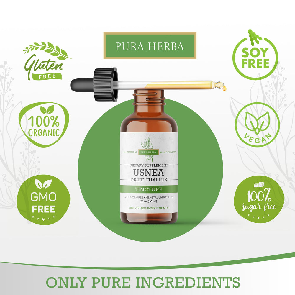 Pura Herba Usnea liquid drops added to water—convenient daily dose integration.