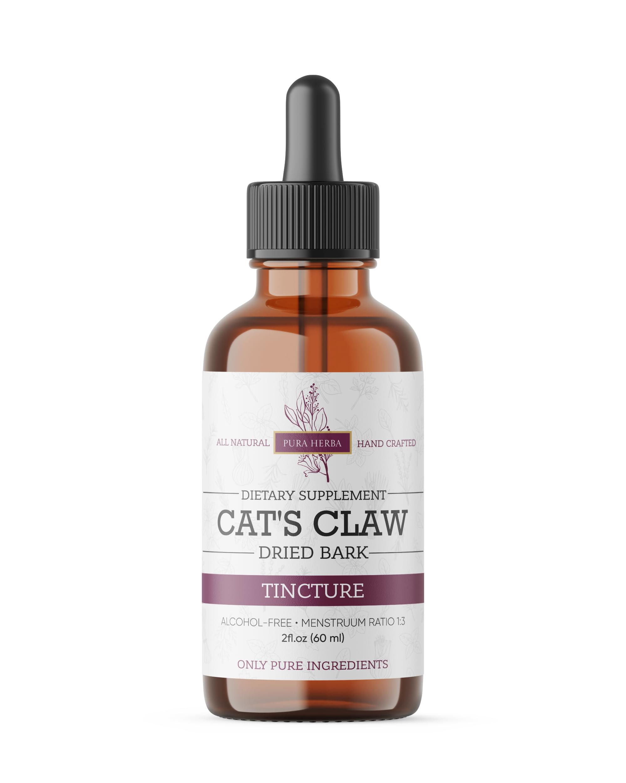 Pura Herba Cat's Claw setup for alcohol-free supplementation.