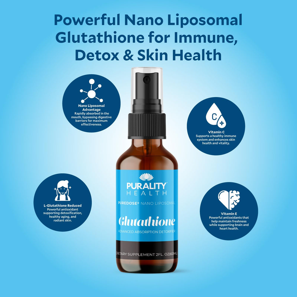 PURALITY HEALTH liposomal glutathione pour enables easy dosing and absorption in drinks.