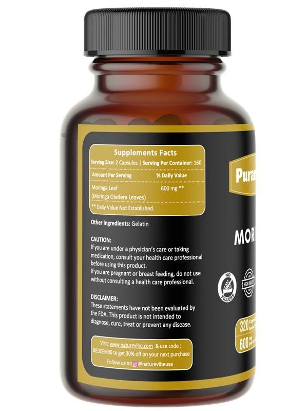 Puranicals Moringa Premium capsules close-up ideal for easy daily intake