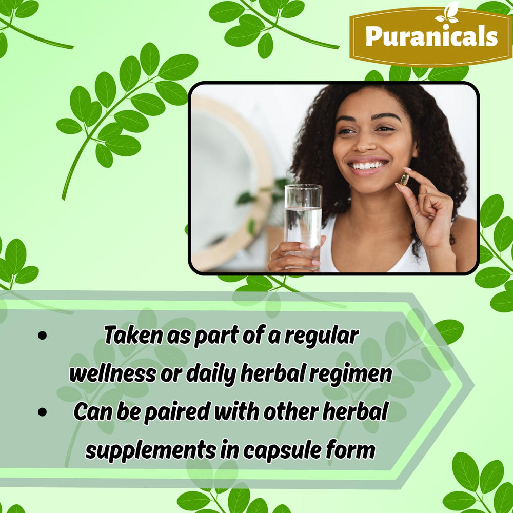 Puranicals Moringa Premium daily routine image with water for easy intake
