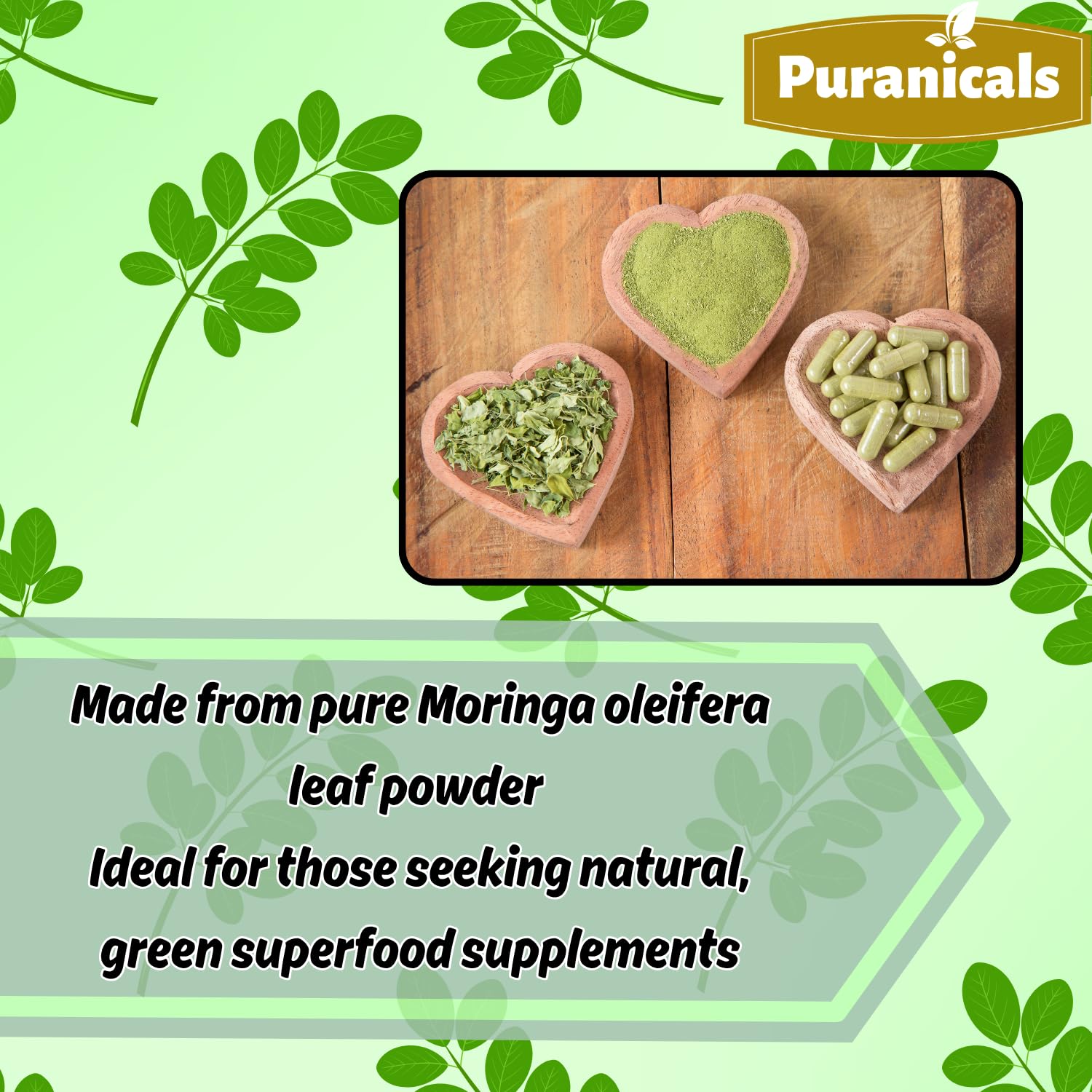 Puranicals Moringa Premium dosage panel highlights serving information for consistency