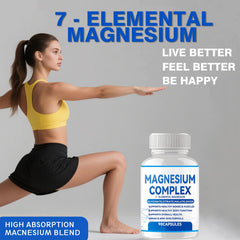Puravita Magnesium Complex capsules close-up showing elemental forms for absorption.