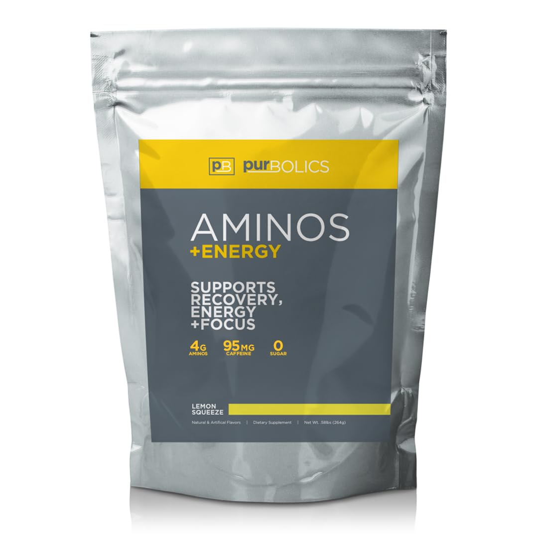 Purbolics Aminos + Energy lemon squeeze bottle for focused recovery