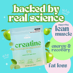 Pure AF Nutra Creatine Gummies Sour Green Apple flavor makes daily dosing enjoyable and easy.