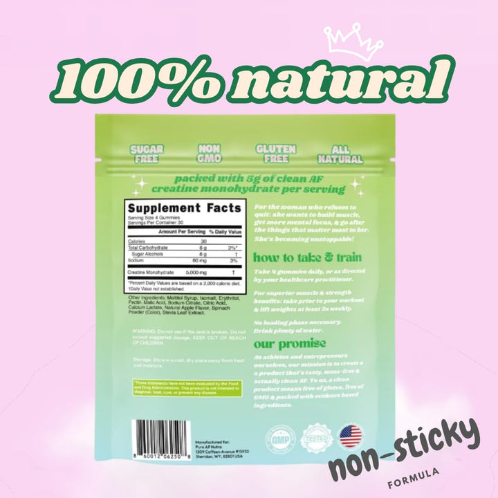 Pure AF Nutra gummies on gym bench showing workout support benefit