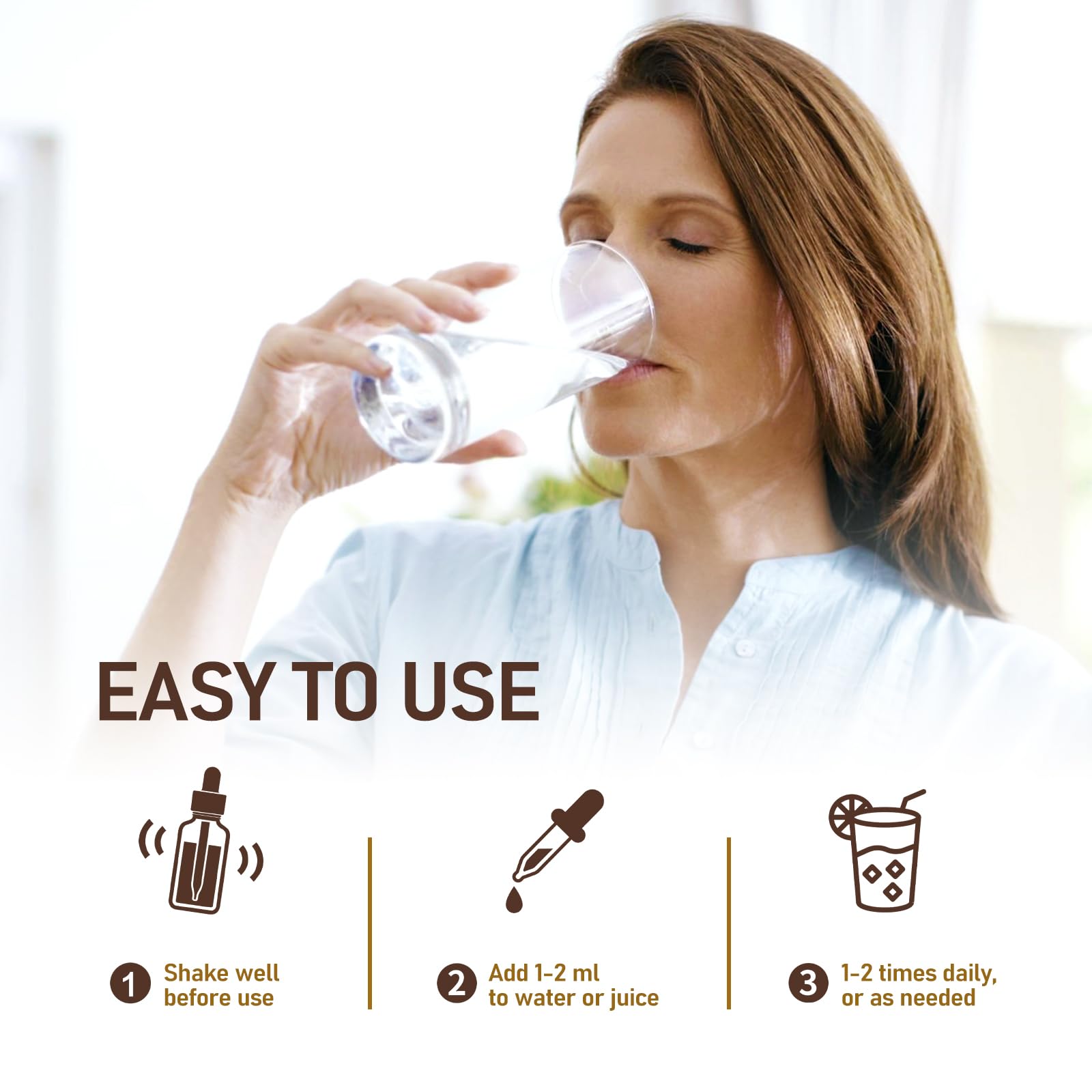 Pure AFOLIA dose beside water glass for digestive support.