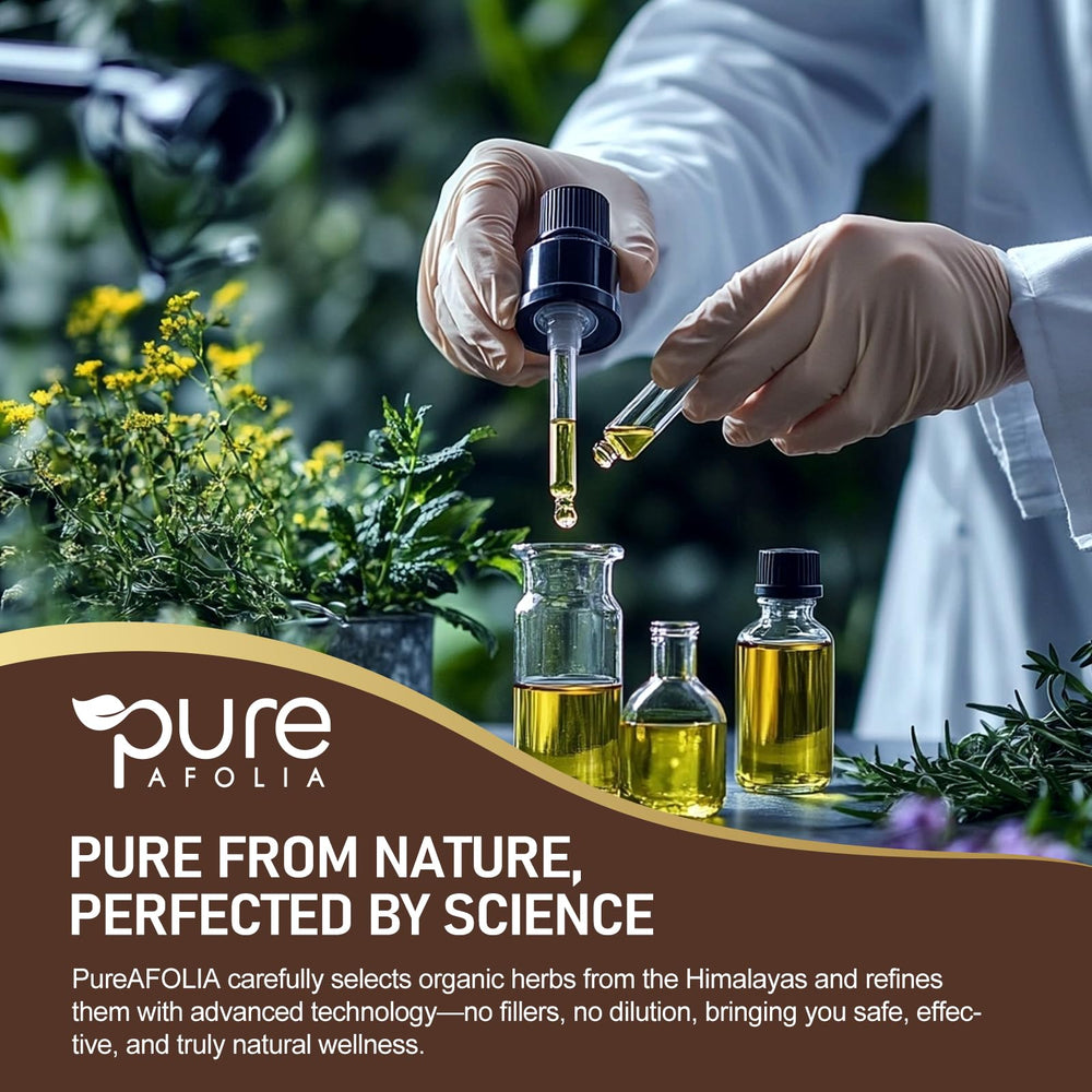 Pure AFOLIA Himalayan botanicals label emphasizes purity and intestinal balance.