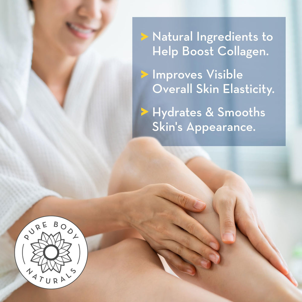 Pure Body Naturals oil ingredients on wooden surface featuring grapeseed and citrus.