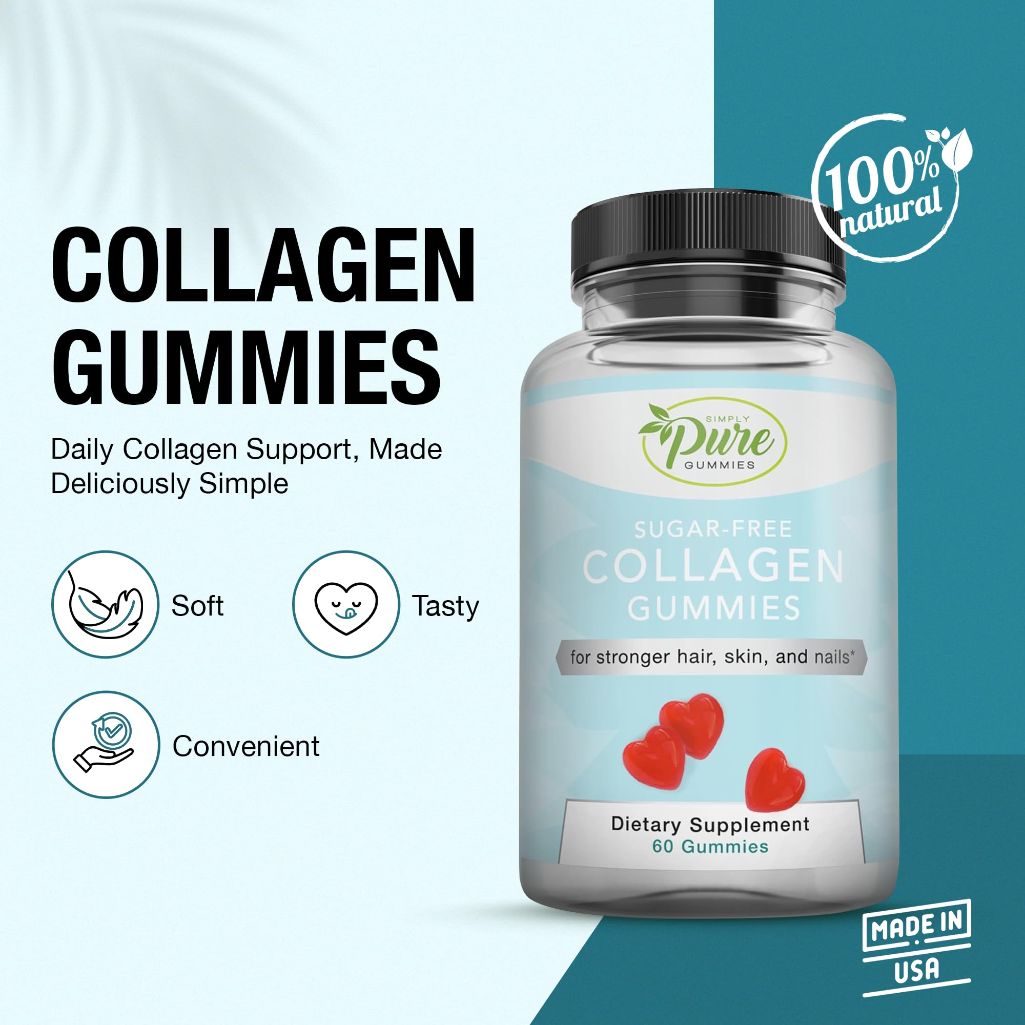 Pure By Nature collagen gummies texture demonstrates soft, easy-to-chew consistency for comfortable daily use.