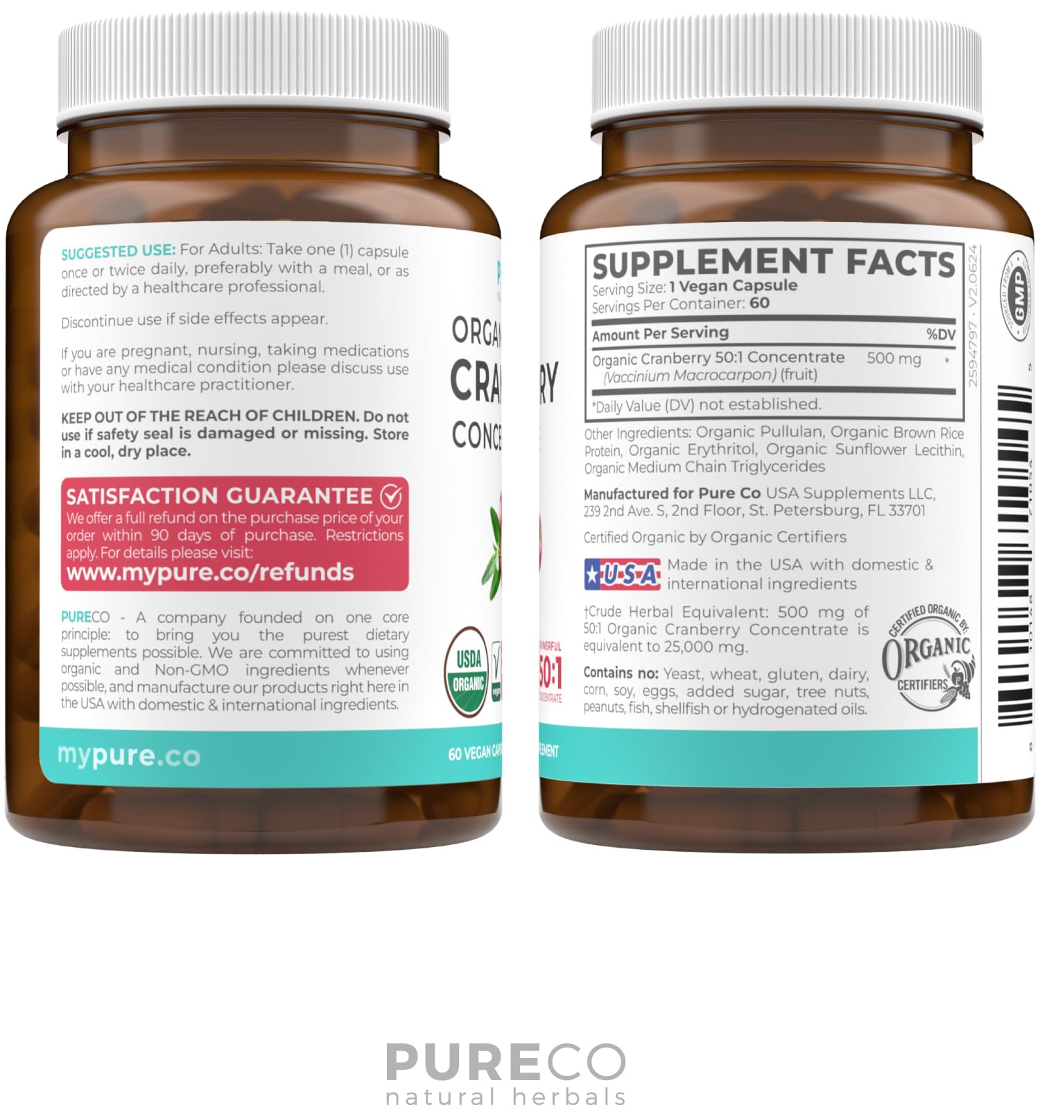 PURE CO Cranberry Pills travel-friendly bottle for on-the-go urinary care support
