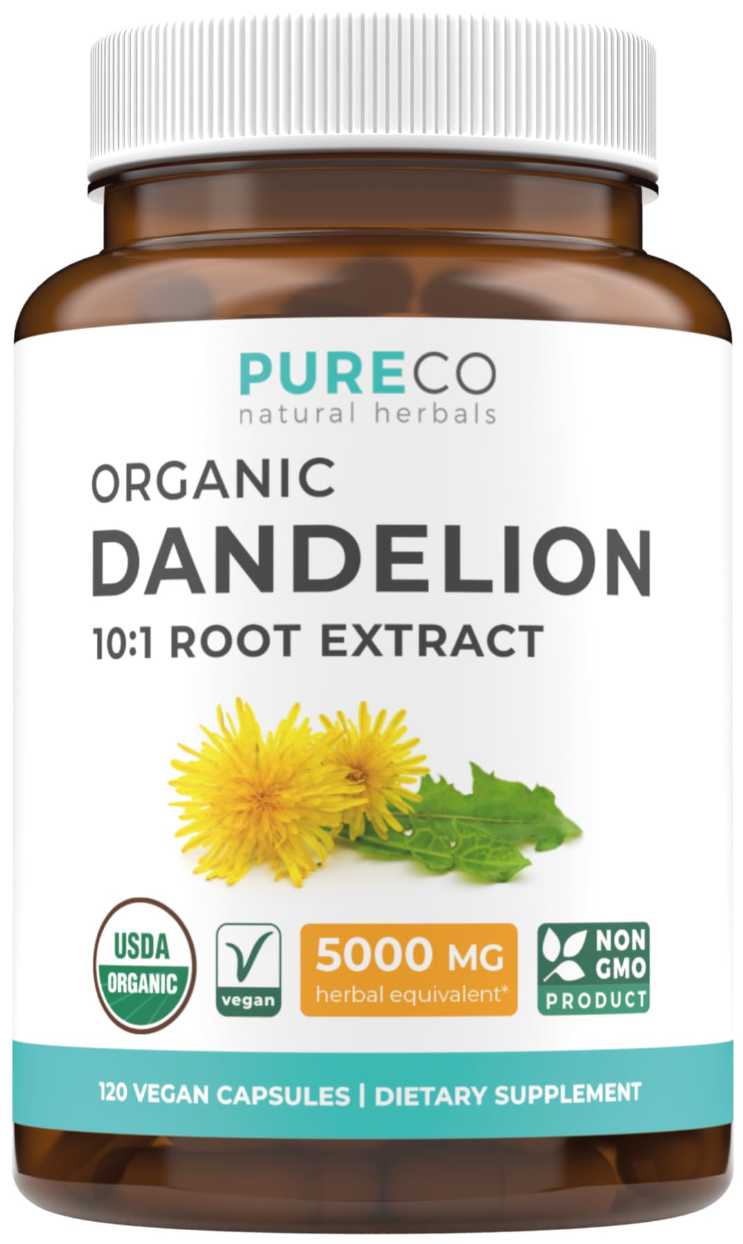 Pure Co Dandelion Root Extract bottle demonstrates high potency for liver support.