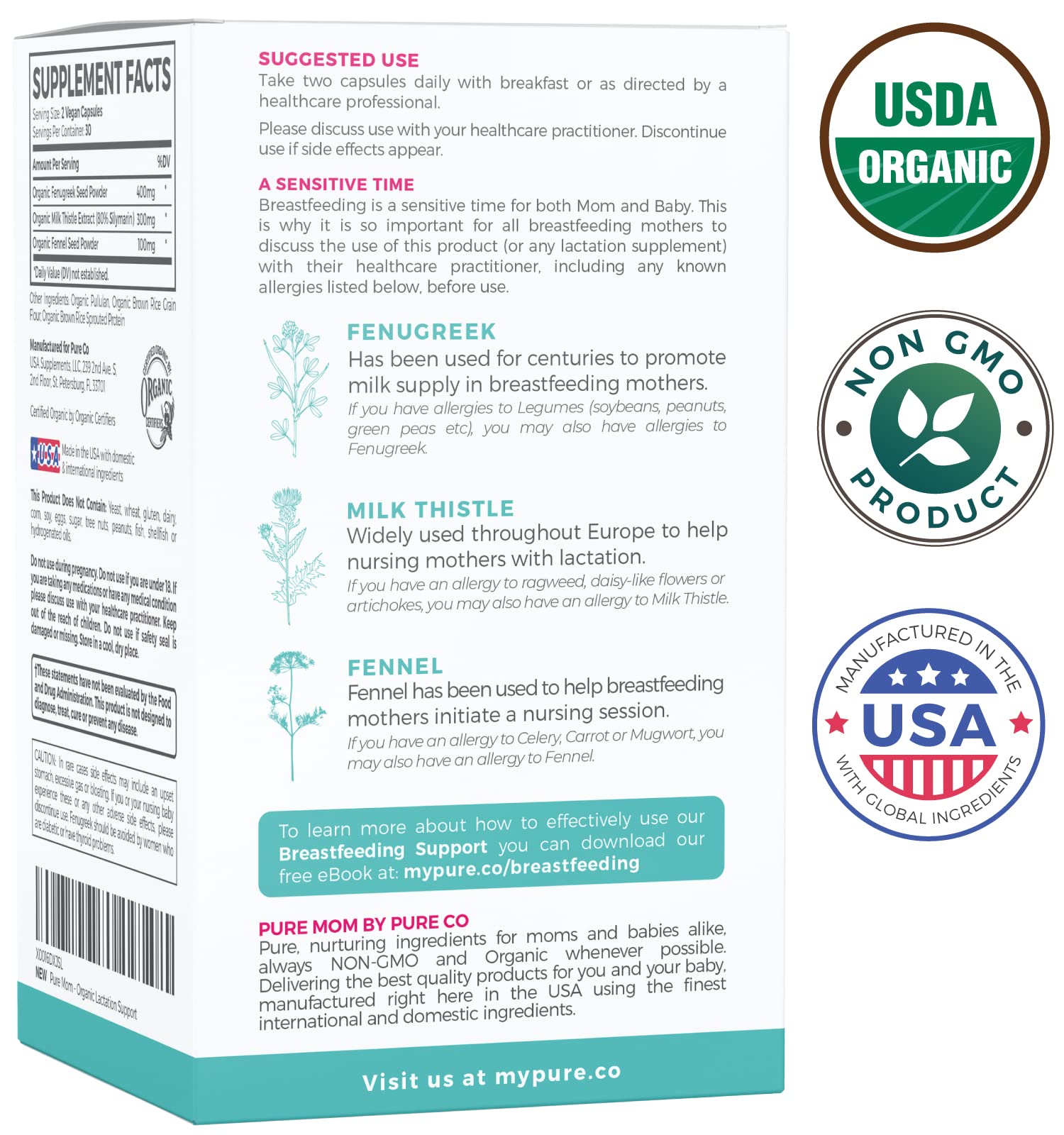 Pure Co milk thistle seeds display herbal support for moms
