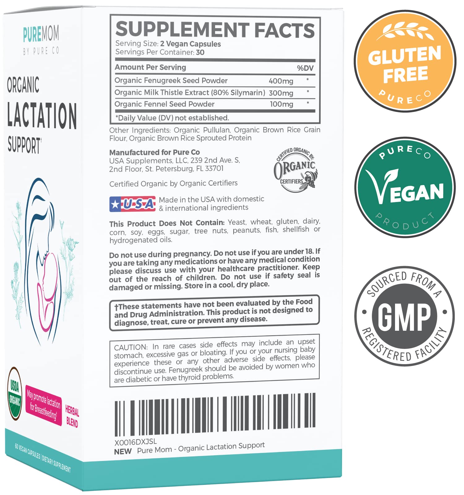 Pure Co packaging label shows USDA Organic and vegan certification