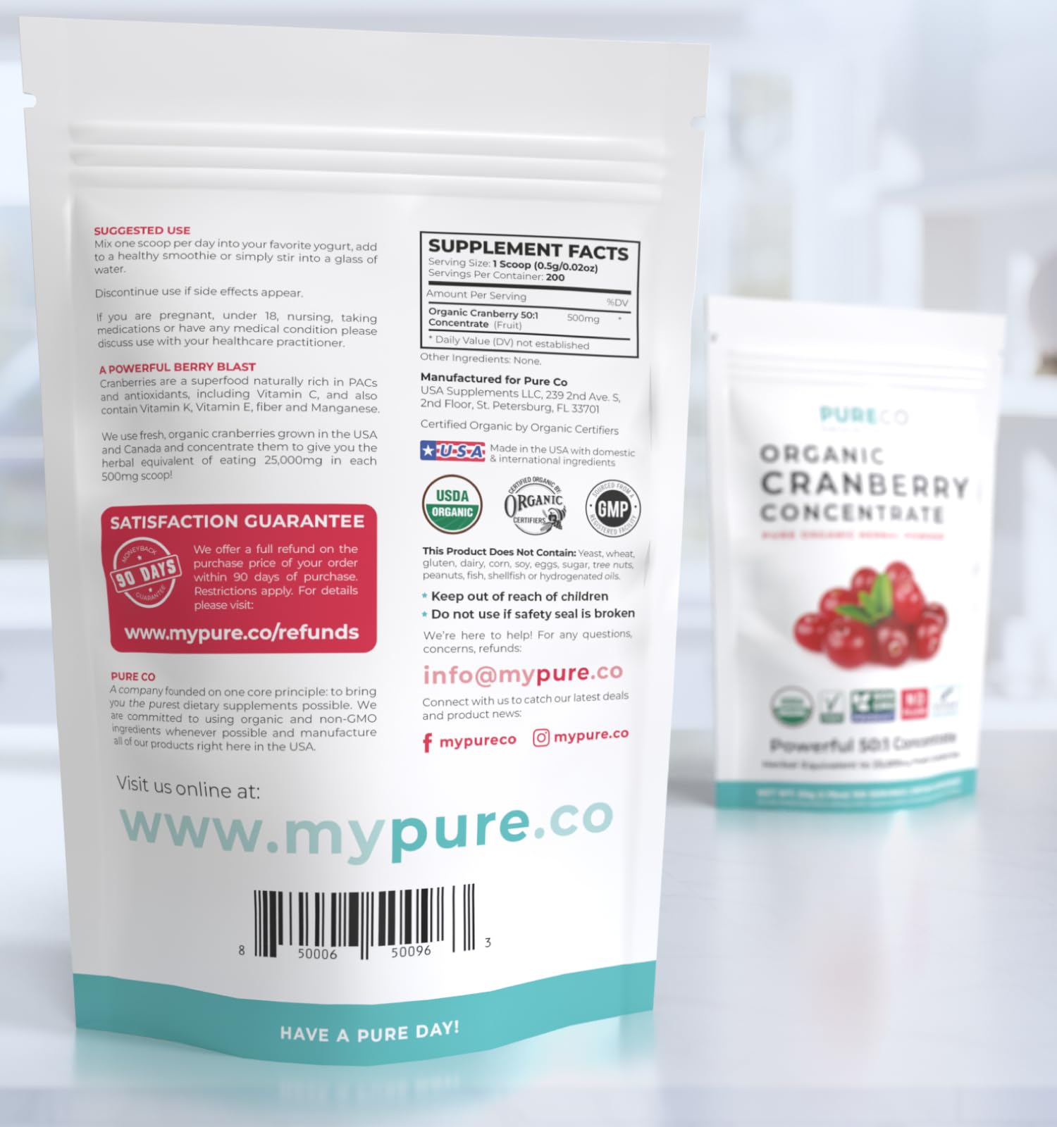 Pure Co Cranberry Powder sourced from North America with high potency concentrate
