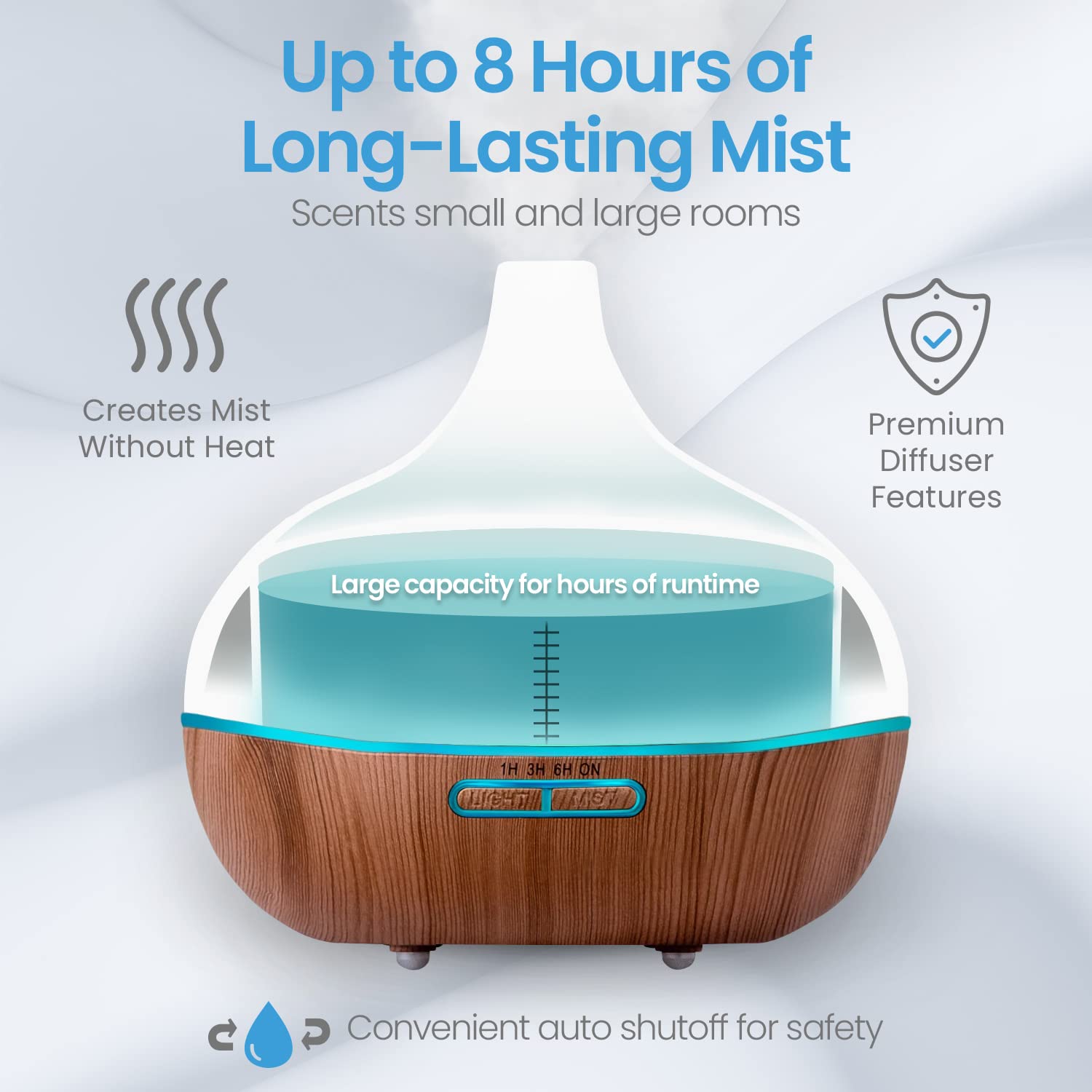 Pure Daily Care diffuser with LED rainbow light cycling for mood ambience