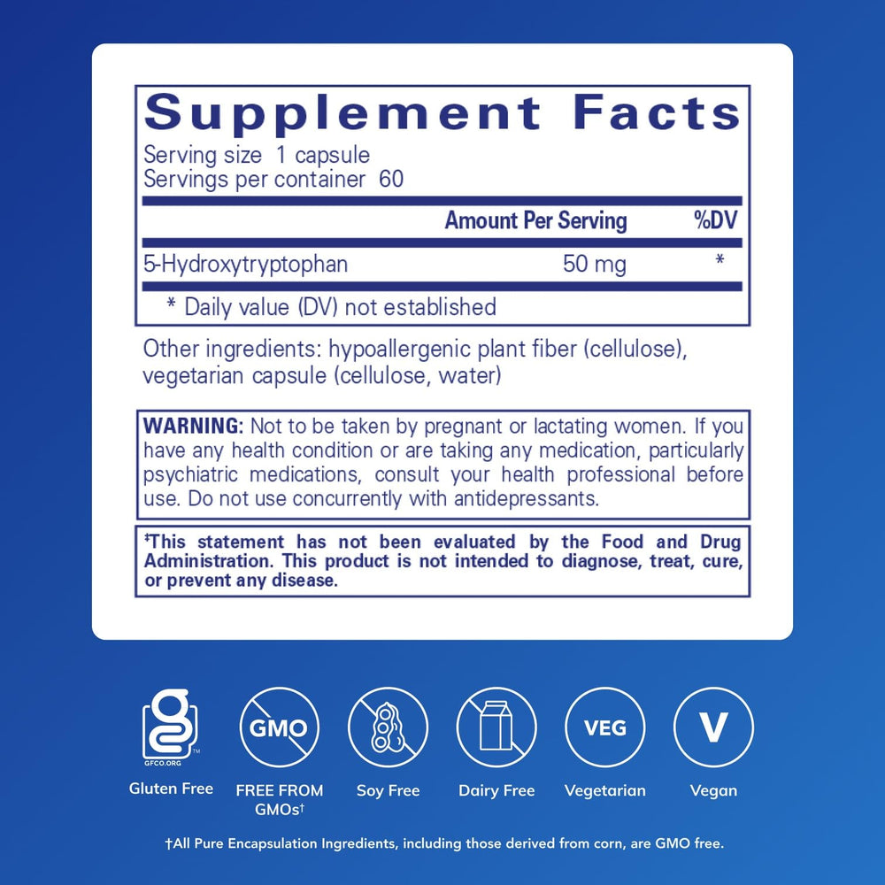 Pure Encapsulations 5-HTP capsules for mood and sleep support.