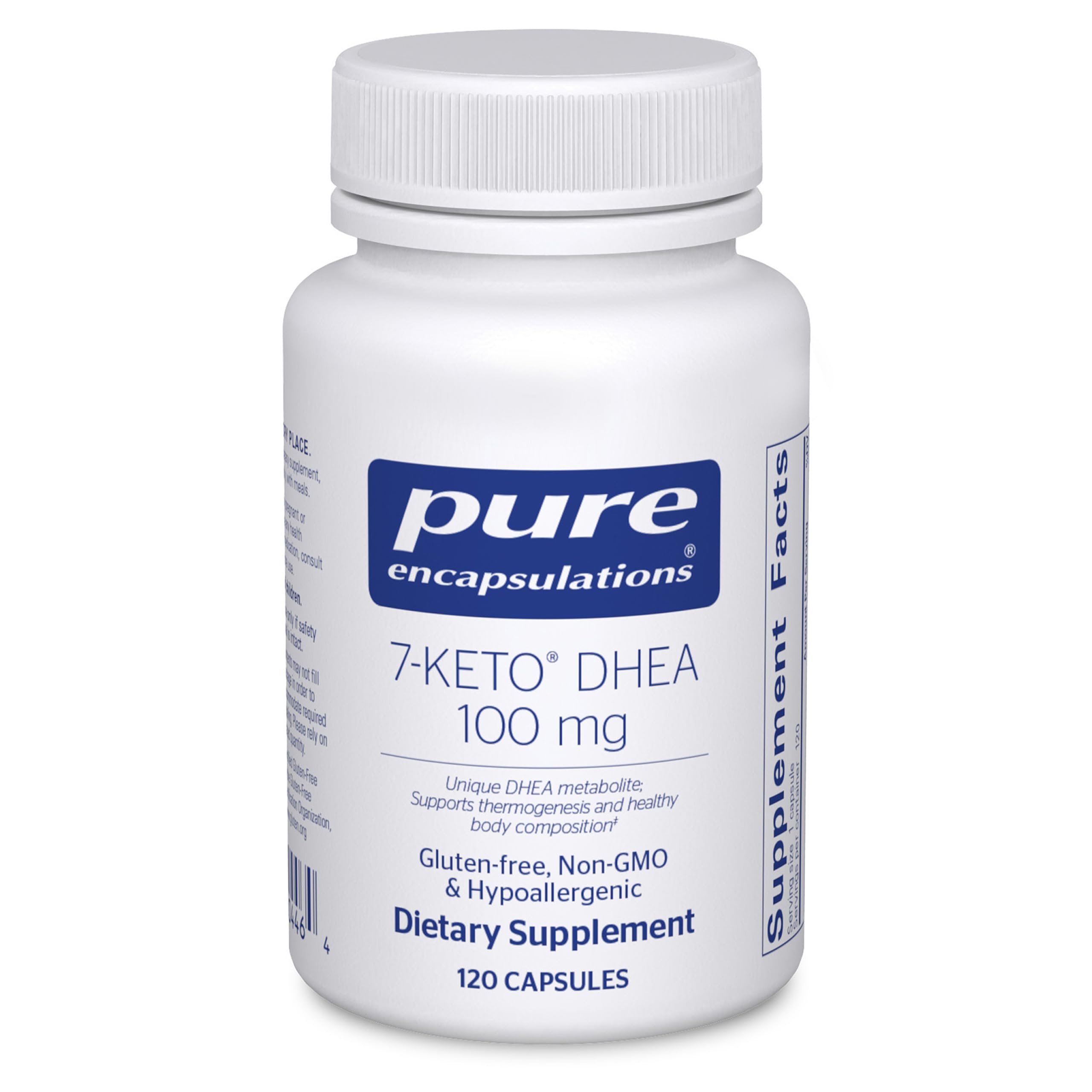Pure Encapsulations 7-Keto DHEA 100 mg bottle front view for metabolic support.