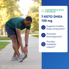 Close-up of the 7-Keto DHEA label emphasizing purity and trusted ingredients.