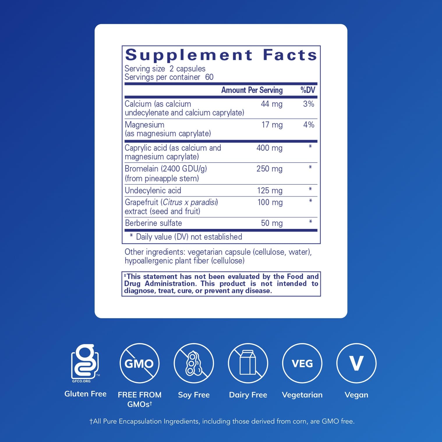 Close-up of Pure Encapsulations A.C. Formula II capsules showing a hypoallergenic design.