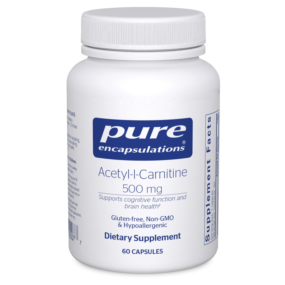 Pure Encapsulations Acetyl-L-Carnitine 500 mg bottle supports memory and focus.