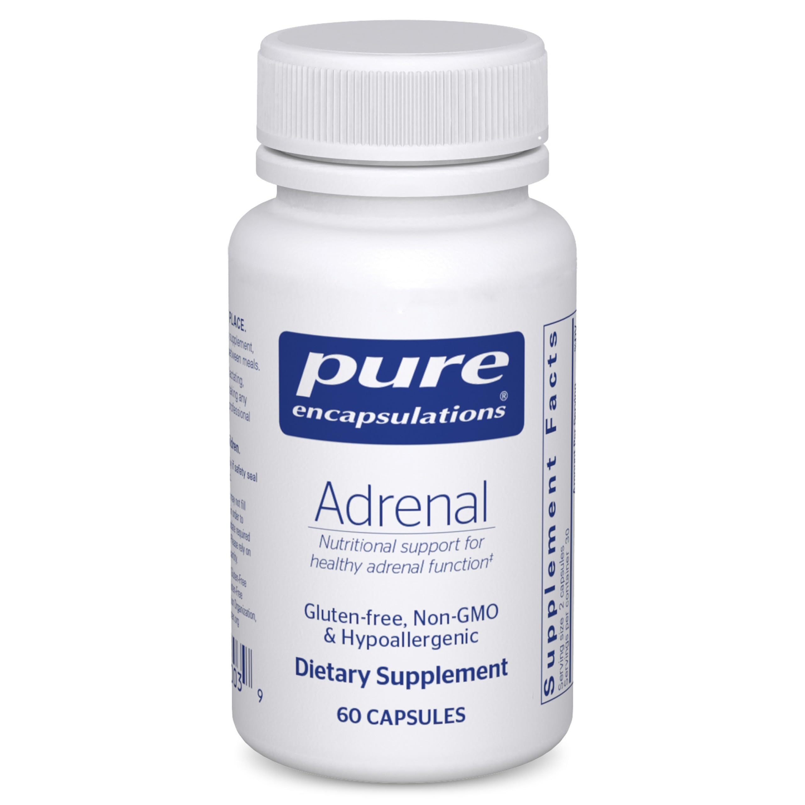 Pure Encapsulations Adrenal Cortex bottle with capsules for cortisol balance.
