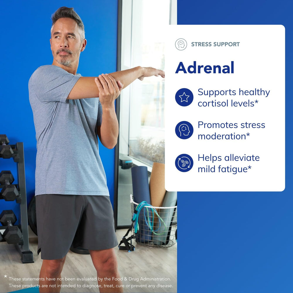 Pure Encapsulations Adrenal Cortex bottle close-up reveals bovine whole adrenal components.