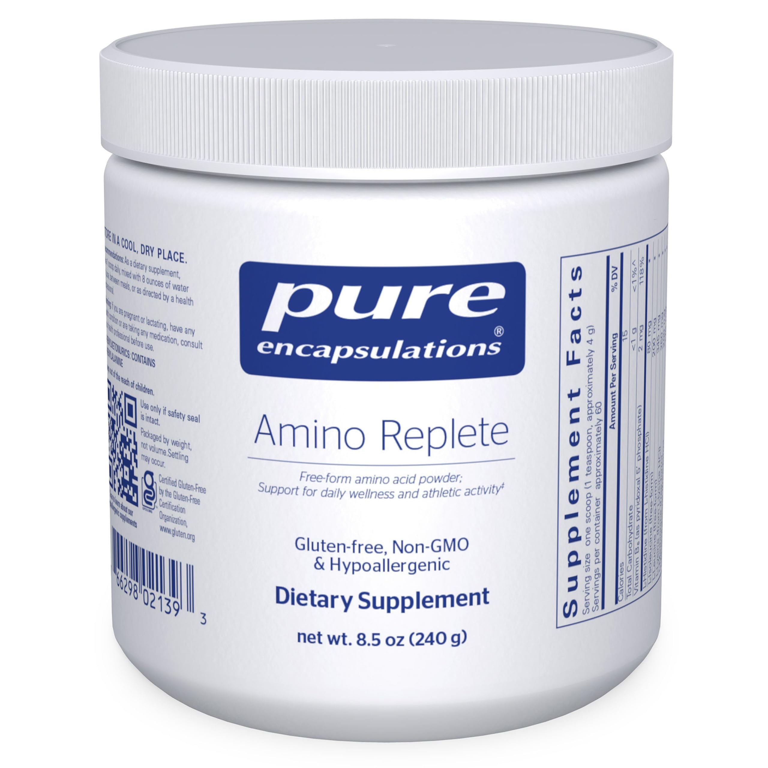 Pure Encapsulations Amino Replete bottle front view for athletic support.