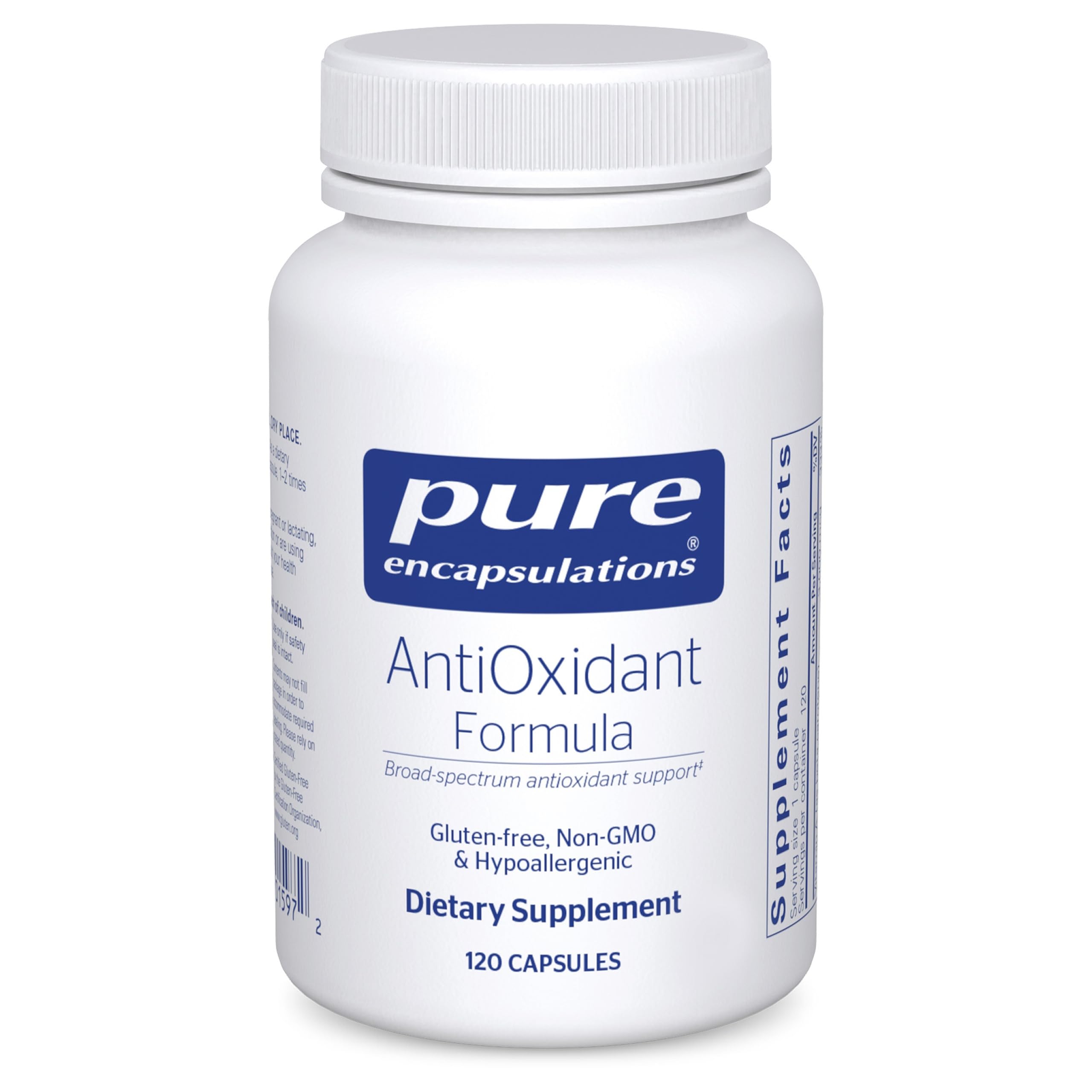 Pure Encapsulations AntiOxidant Formula bottle for daily broad-spectrum support.