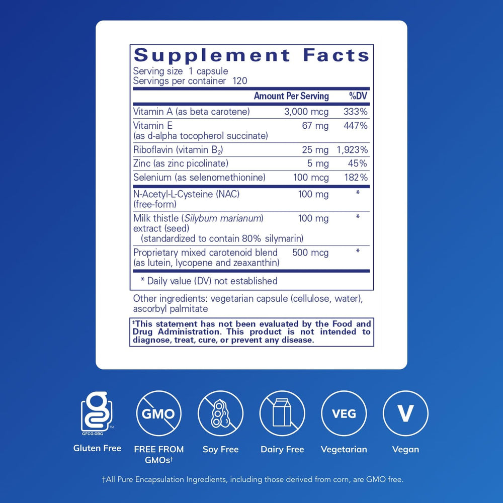 Pure Encapsulations AntiOxidant Formula capsules close-up for premium antioxidant support.