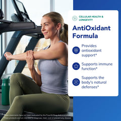 Pure Encapsulations AntiOxidant Formula label highlighting essential vitamins and minerals.