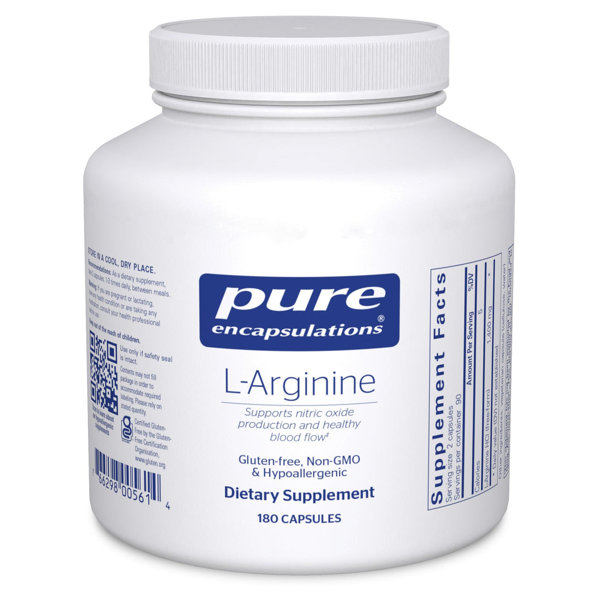 Pure Encapsulations L-Arginine bottle front view highlighting the product