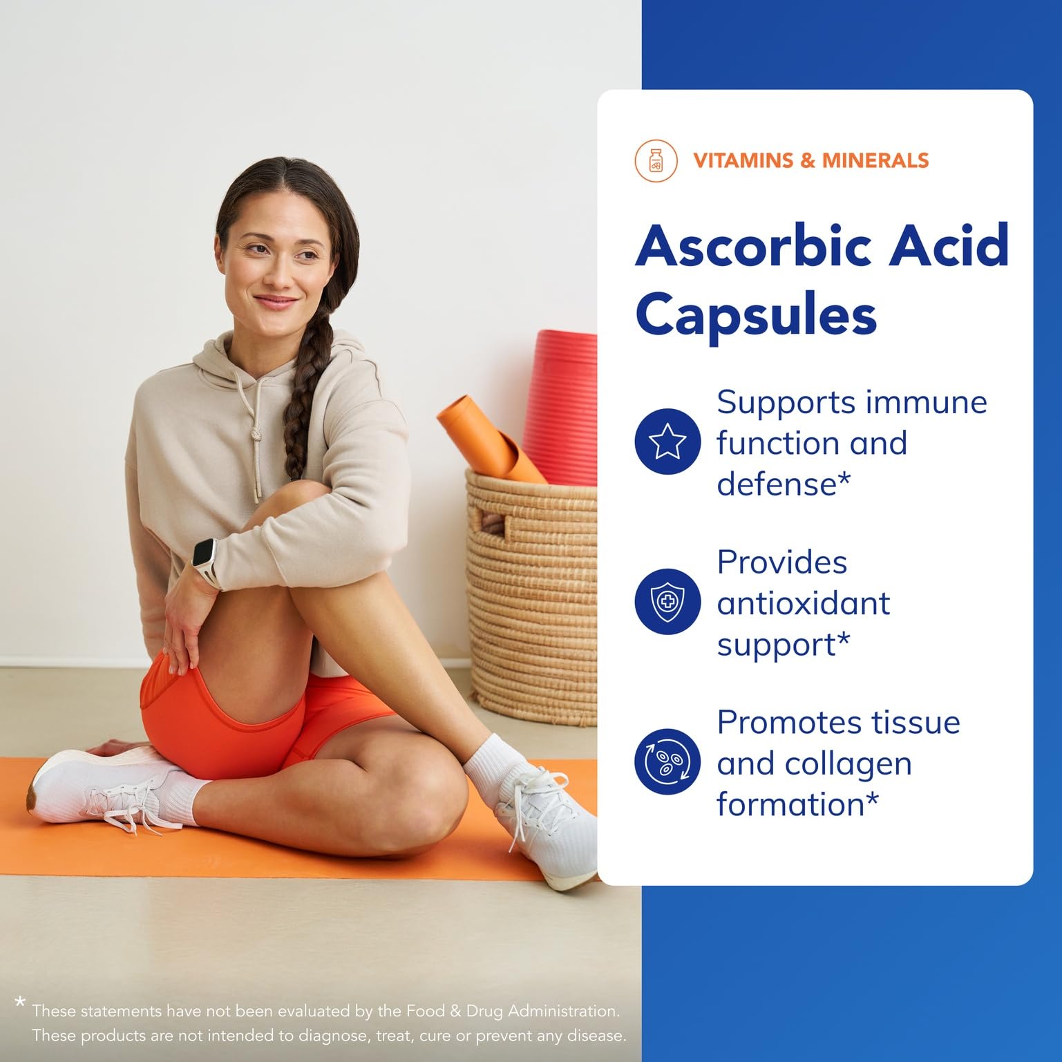 Pure Encapsulations ascorbic acid bottle with glass demonstrates convenient daily dosing for a routine.
