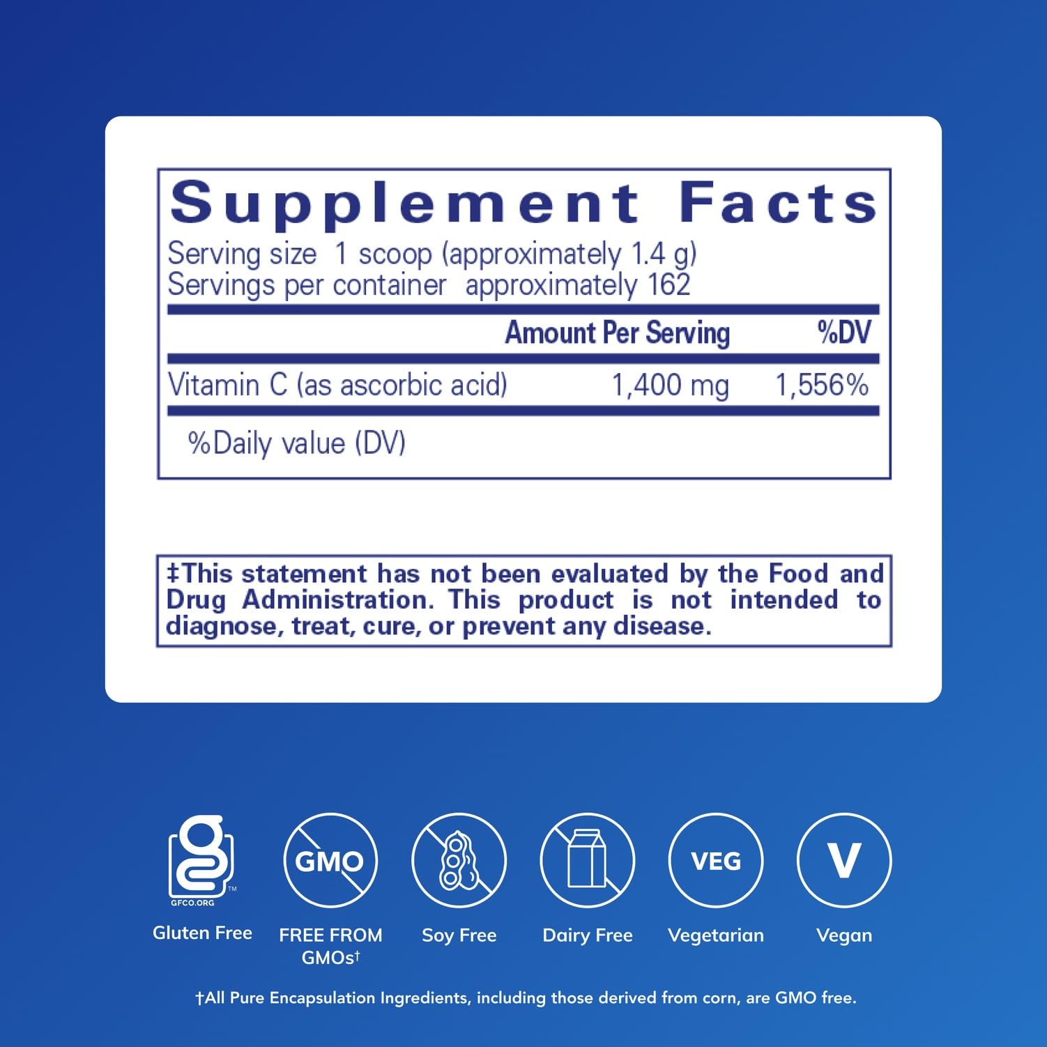 Pure Encapsulations Ascorbic Acid Powder scoop demonstrating convenient daily dosing for antioxidant support