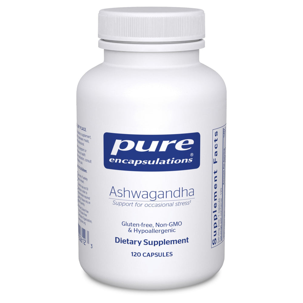 Pure Encapsulations Ashwagandha 500 mg capsule supports daily stress resilience.