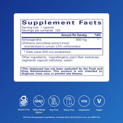 Pure Encapsulations Ashwagandha bottle shown for on-the-go wellness support.