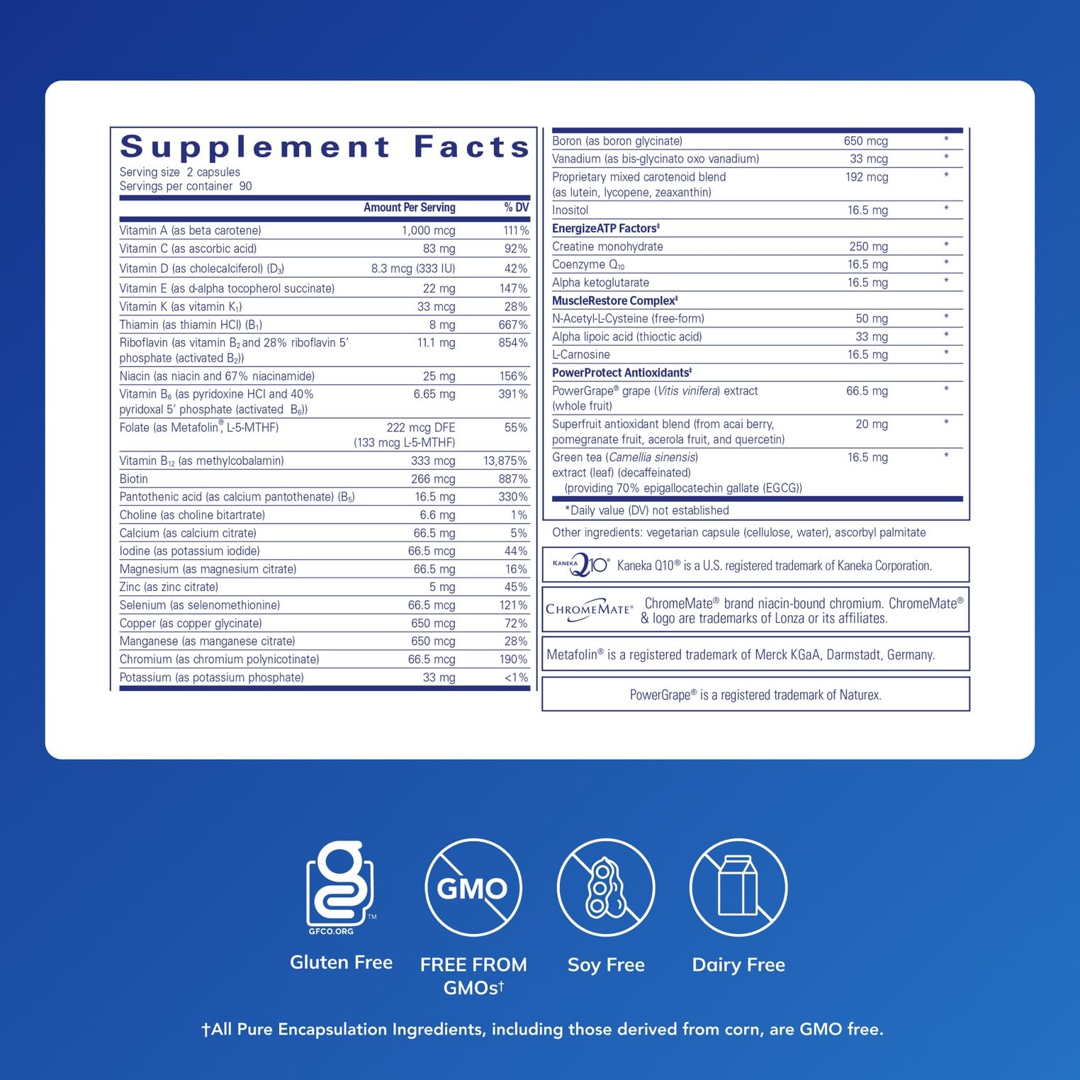 Pure Encapsulations Athletic Nutrients bottle label highlights premium ingredients and allergen-free formula