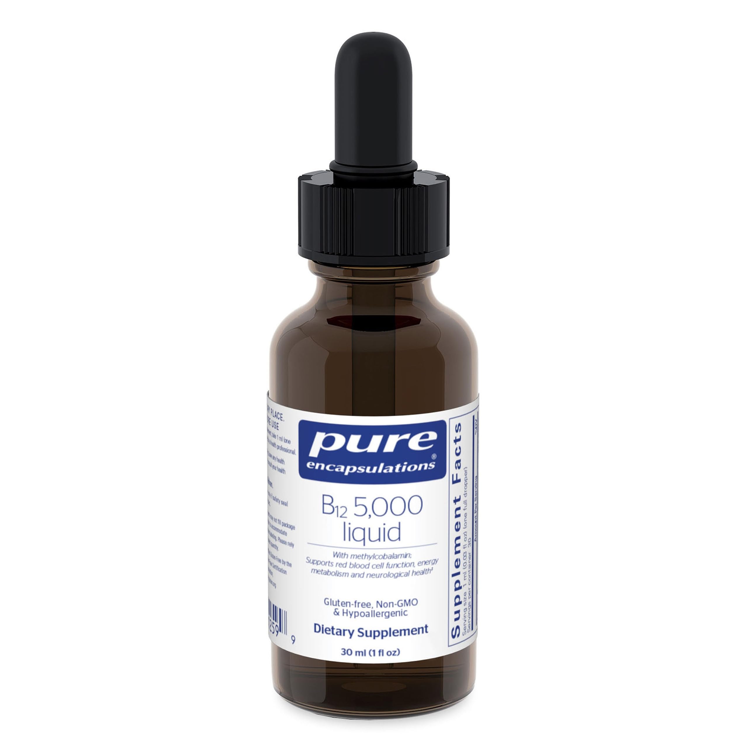 Pure Encapsulations B12 5000 liquid bottle supports daily energy.