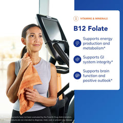 Closeup of Pure Encapsulations B12 Folate label with active ingredient details