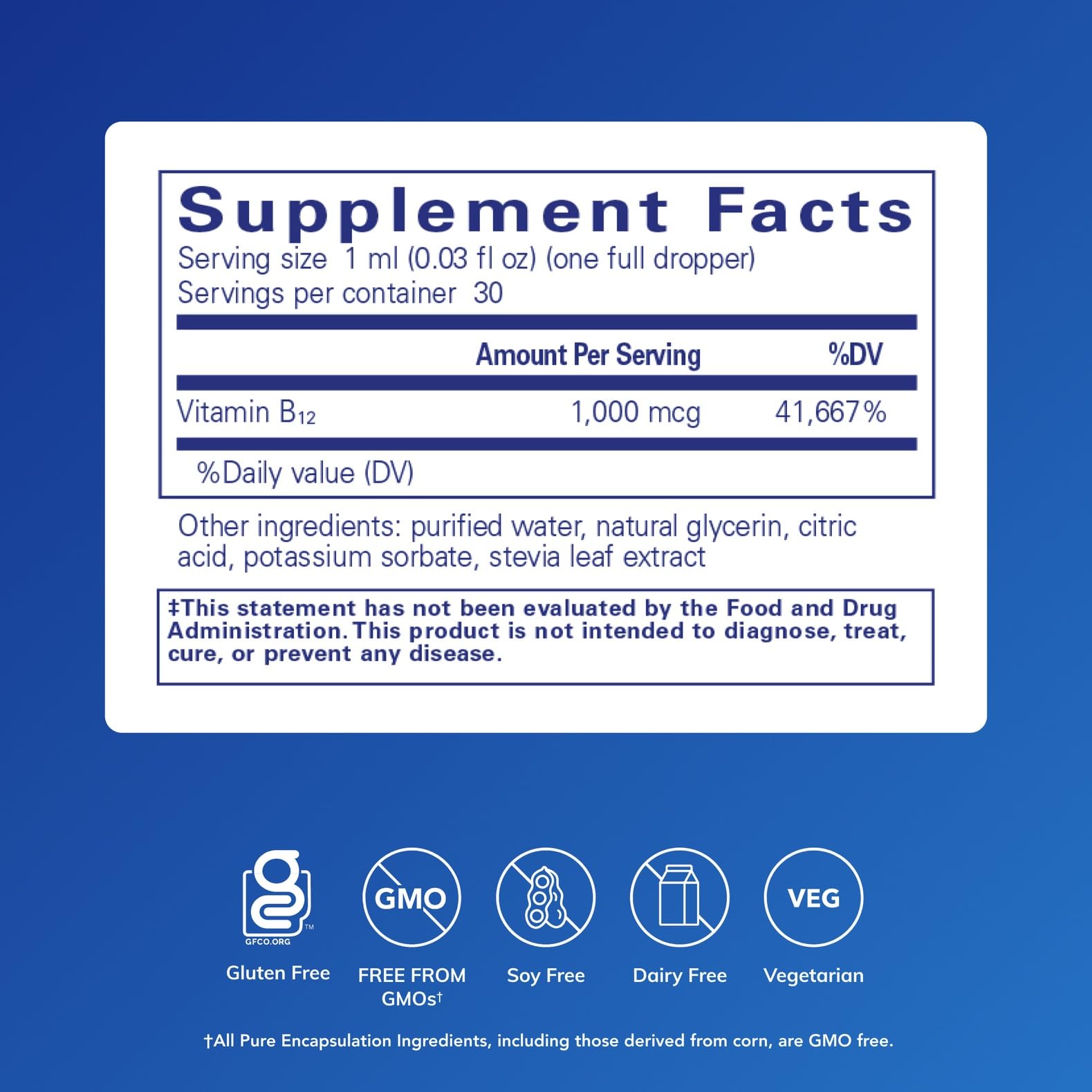 Pure Encapsulations B12 Liquid dropper for precise, convenient dosing.