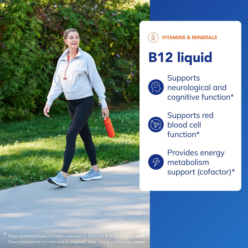 Pure Encapsulations B12 Liquid label closeup highlights purity and potency.
