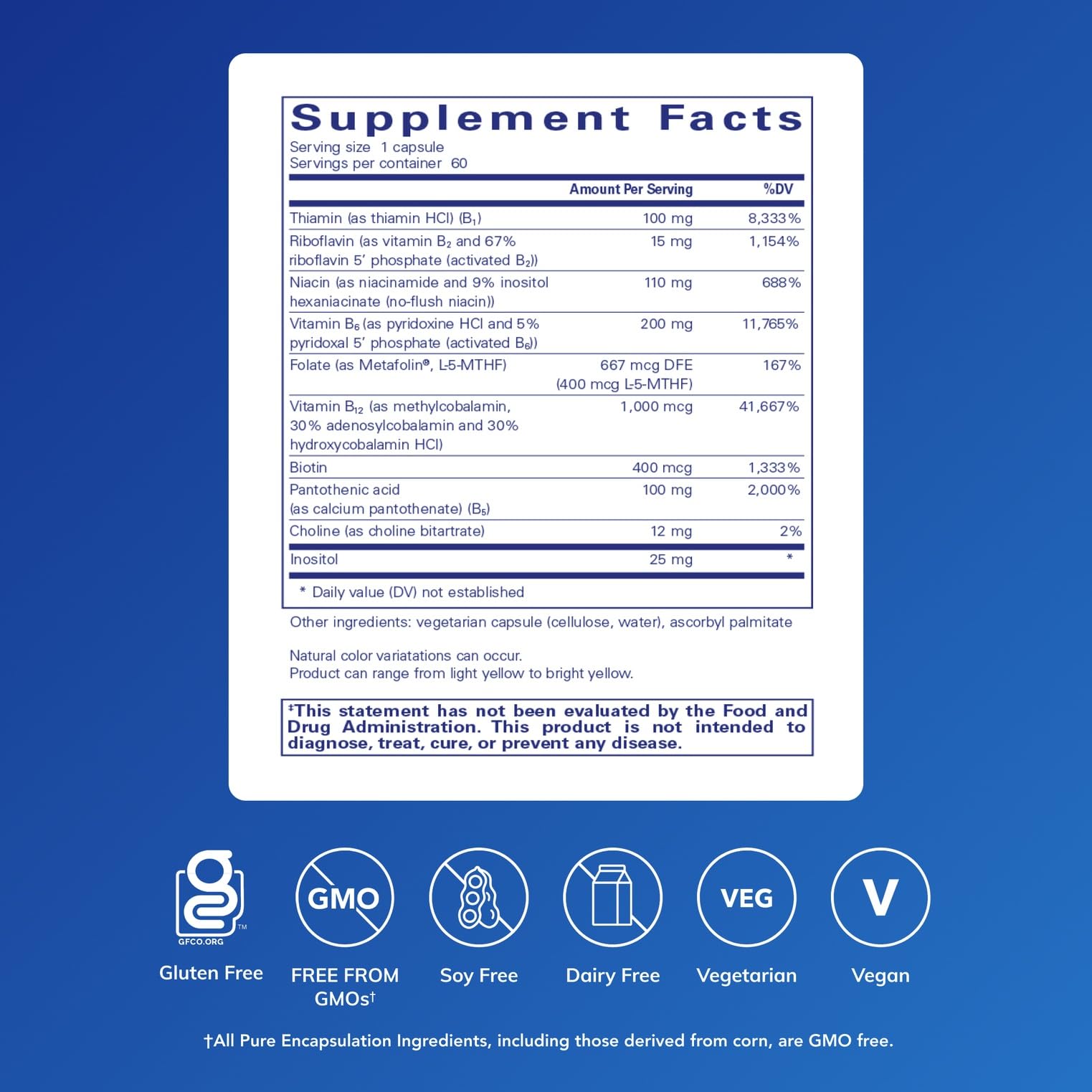 Pure Encapsulations B6 Complex capsules close-up highlighting potency