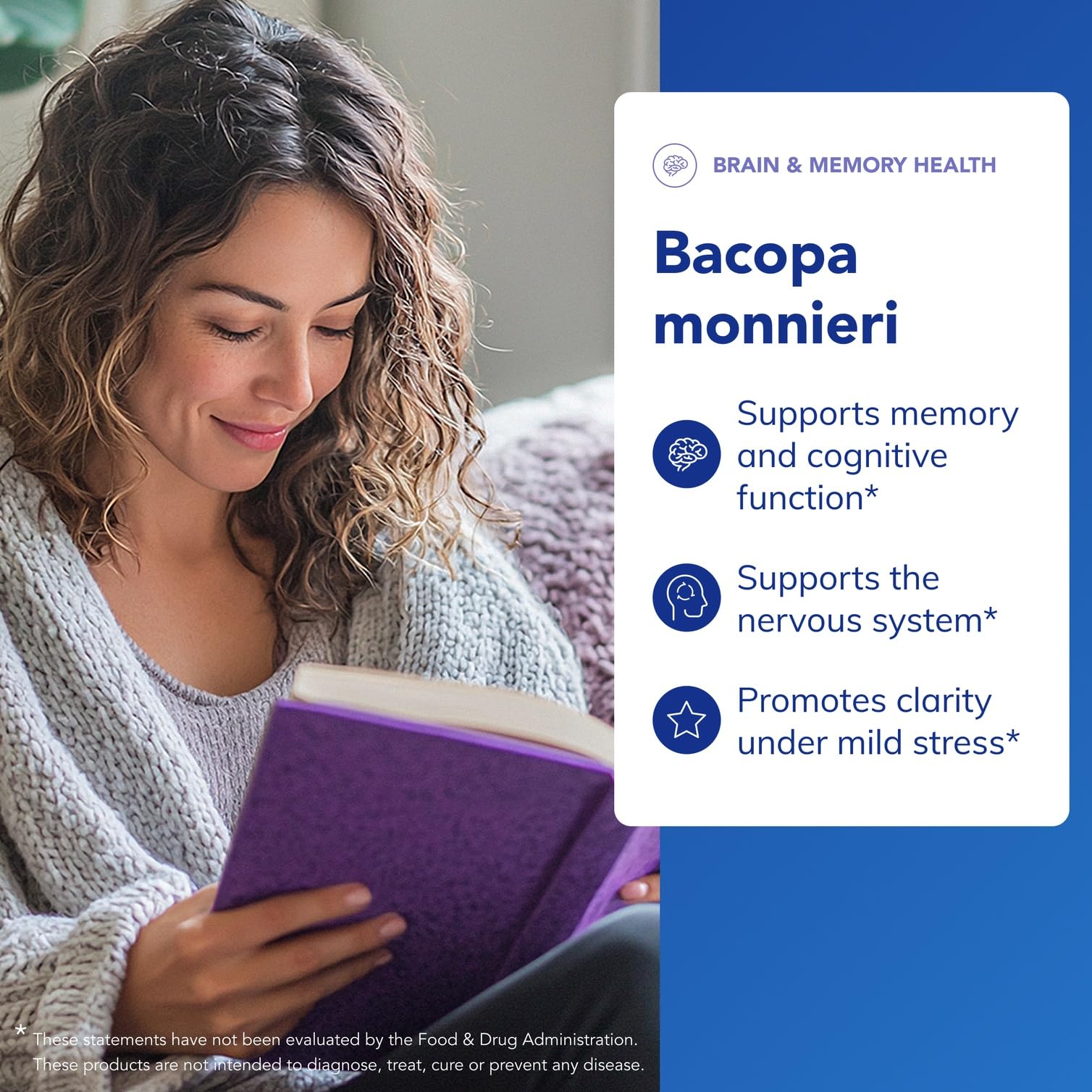 Pure Encapsulations Bacopa Monnieri label closeup showing purity and allergen-free promise.