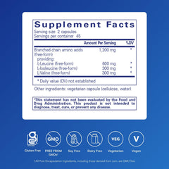 Pure Encapsulations BCAA capsules packshot; hypoallergenic formula for active athletes.