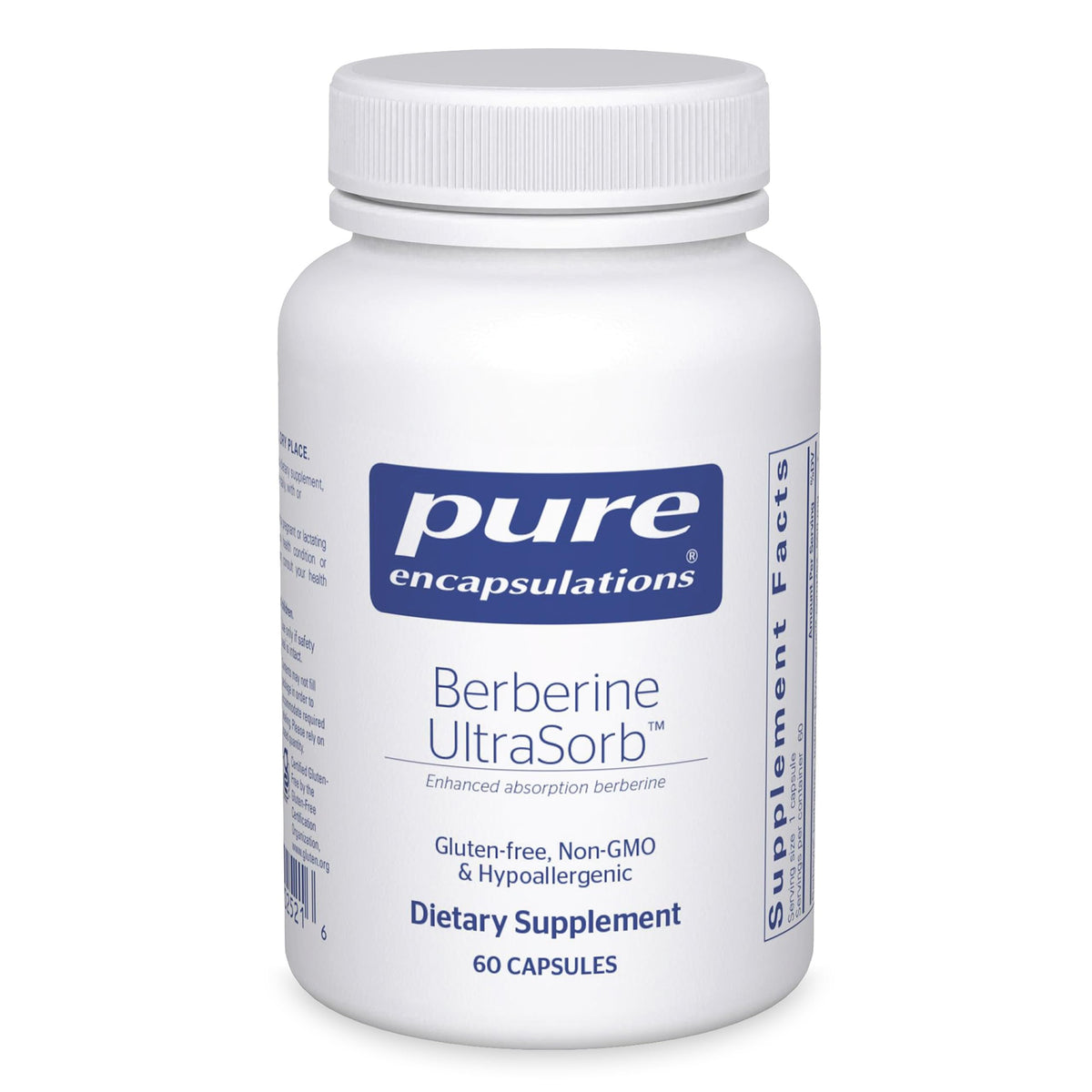 Pure Encapsulations Berberine UltraSorb bottle emphasizes enhanced absorption for metabolic support.