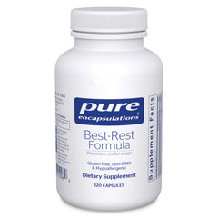 Pure Encapsulations Best-Rest bottle highlights non-GMO vegan sleep support at a glance.